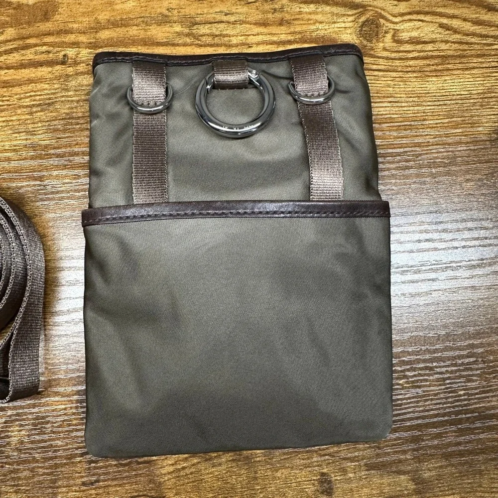 Tumi Ballistic Nylon Leather Trim Crossbody Travel‎ Bag Pouch Olive Brown Small